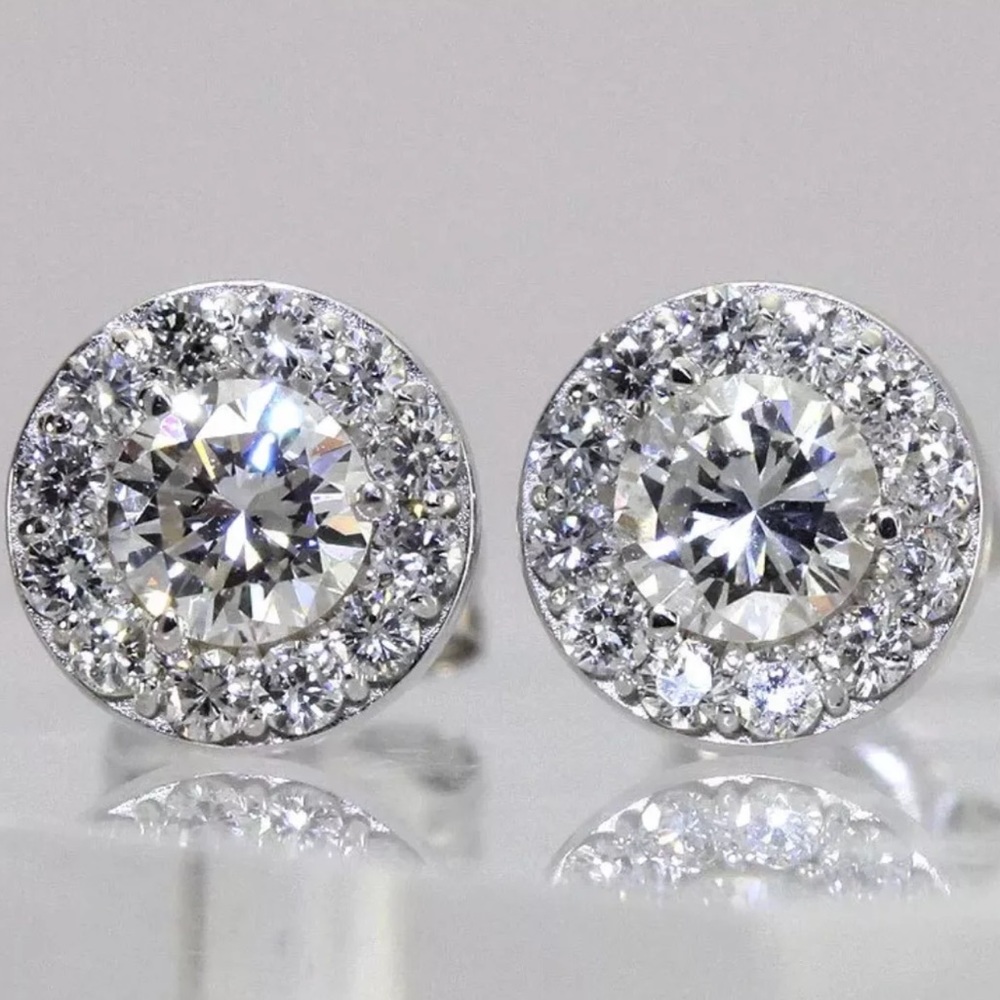Last One🎉 1.50 CTW Diamond 14K Gold Halo Stud - Picture 1 of 7
